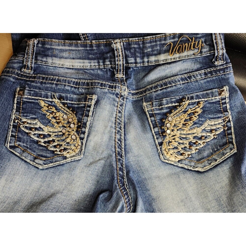 Vanity Dakota Jeans 26 Angel Wing Bling Y2K Low Rise Bootcut Flare Denim 26x33